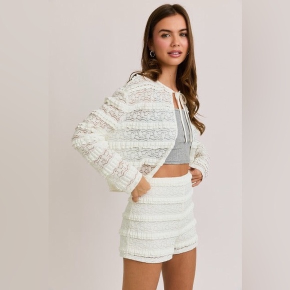 Ruffle Lace Frill Tie Front Cardigan - Le Lis - Picture 3 of 5